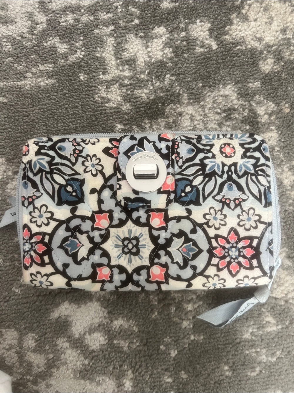 Vera Bradley White, Light Blue & Coral Floral Zip Wallet